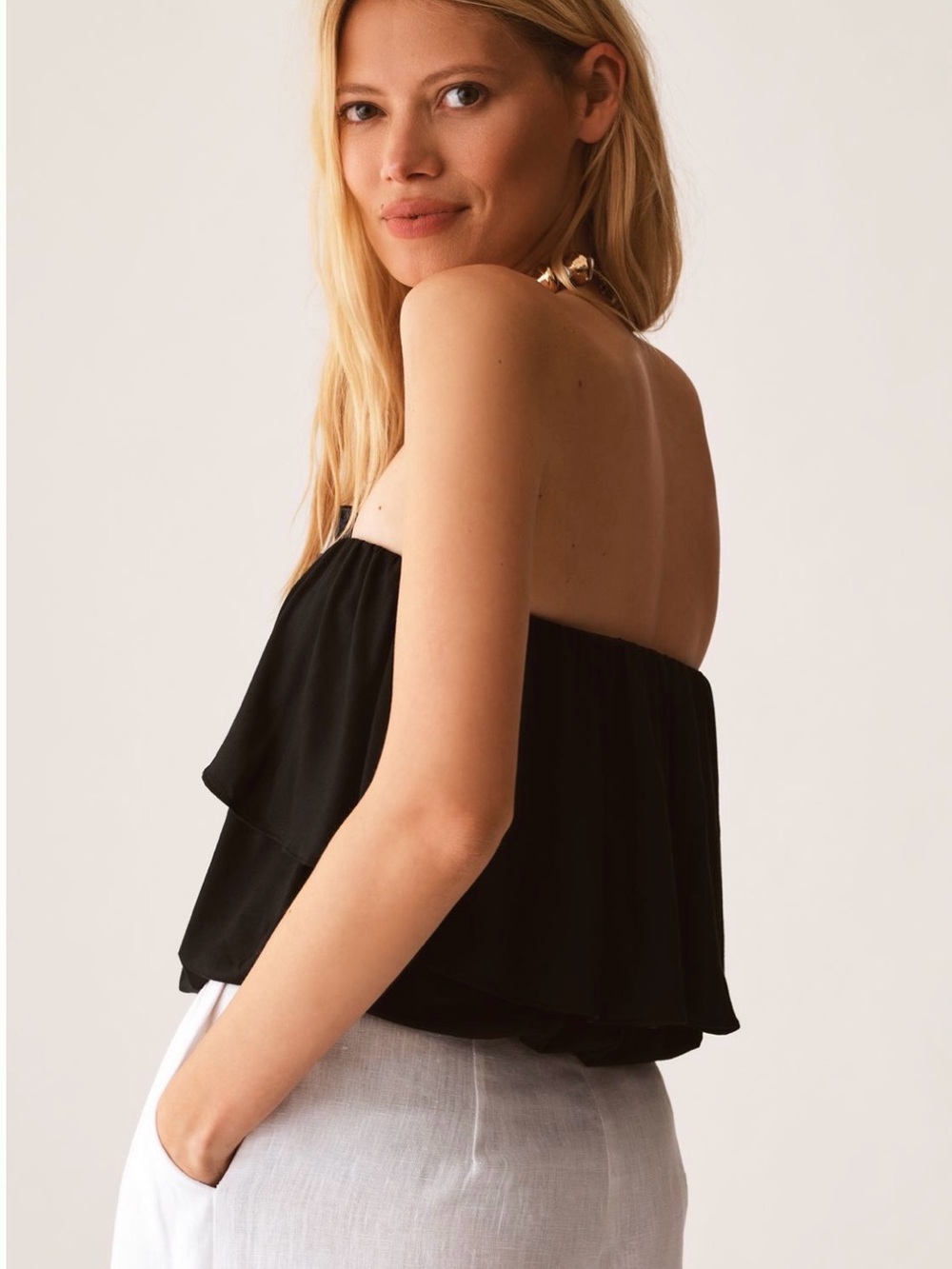 Anthropologie flounced black top